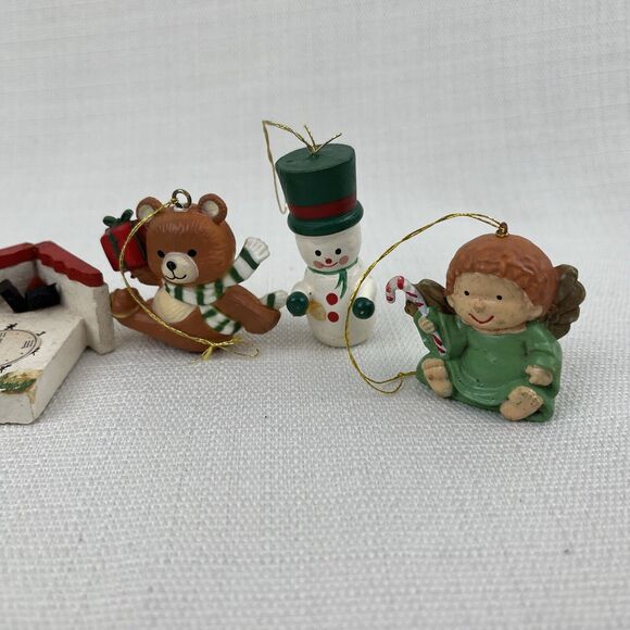 Lot Of 9 Vintage Christmas Ornaments- Bradford Mice - Bears Angels Clock Snowman - Picture 5 of 16